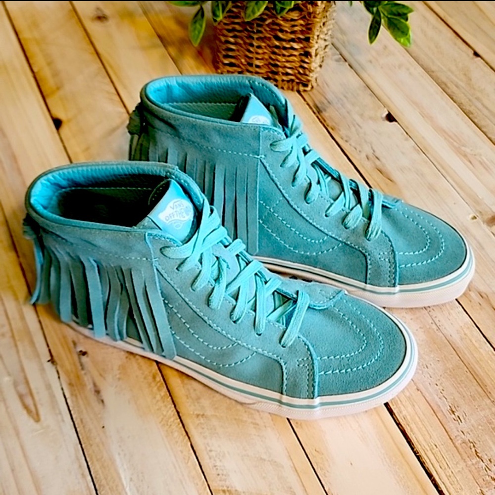 Vans Sk8-Hi Fringe Suede Sneakers | Kids 6 / Women’s 7.5 | Teal Turquoise